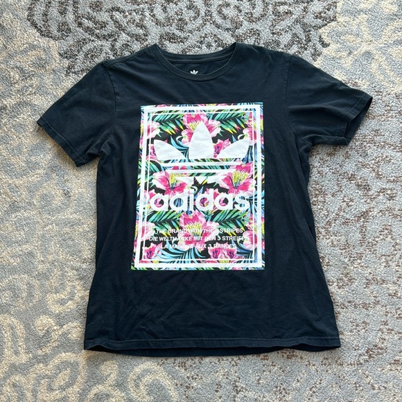 Adidas Men’s Tropical Floral Short Sleeve Tee Black Small - Picture 1 of 6
